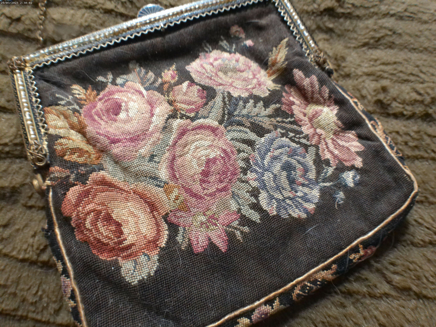 Vintage Floral Needlepoint Tapestry Handbag