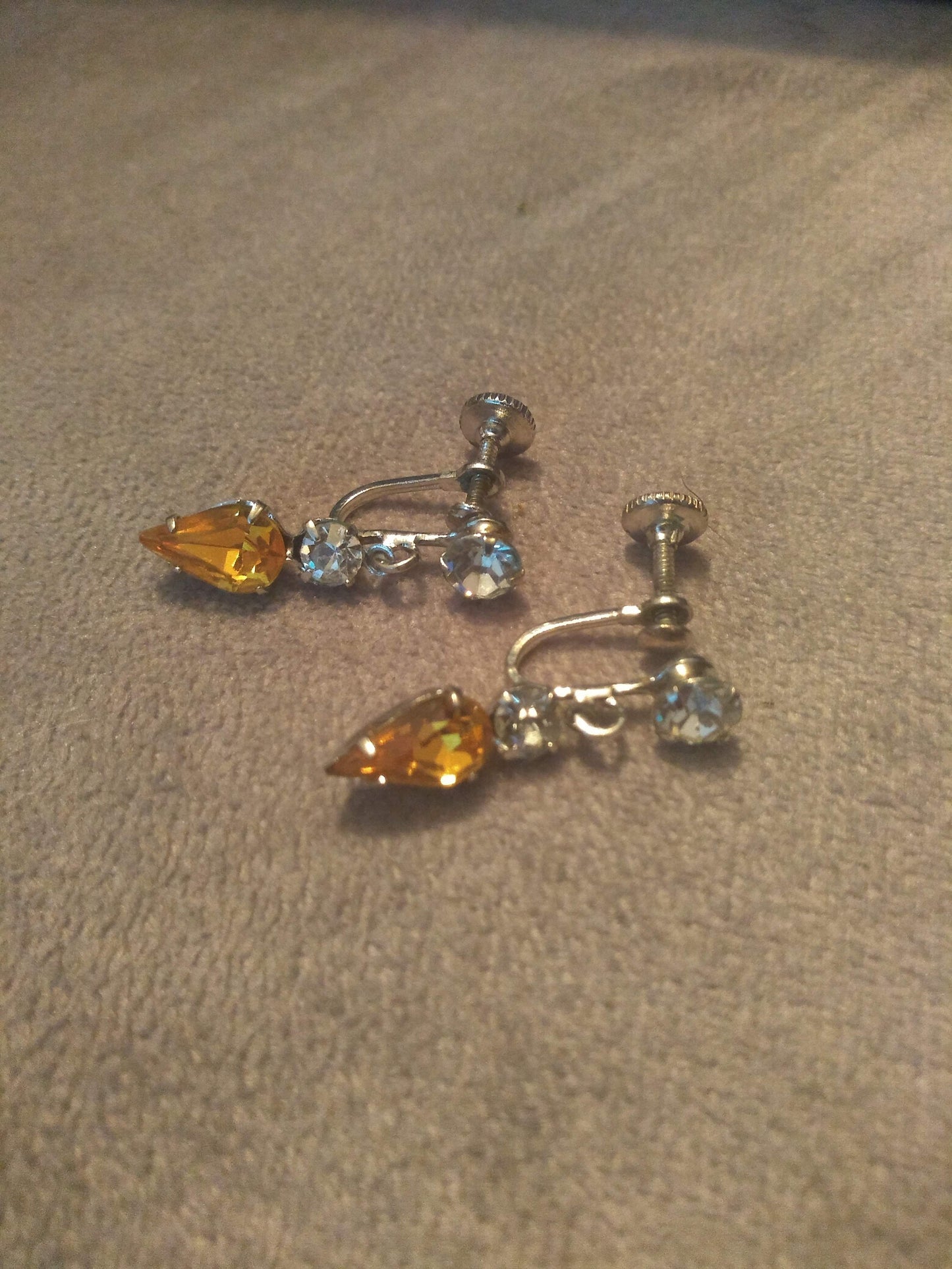 Amber Rhinestone Dangle Screw Back Earings
