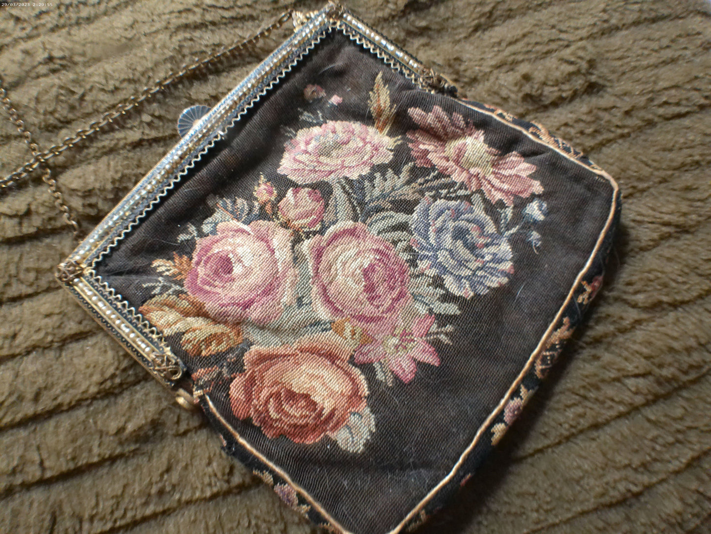 Vintage Floral Needlepoint Tapestry Handbag